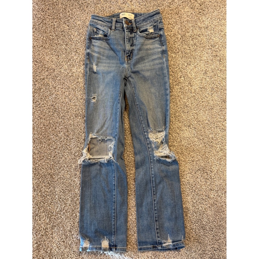 BKE Jeans Womens 23x28 Blue Billie High Rise Cropped Straight Distressed Denim